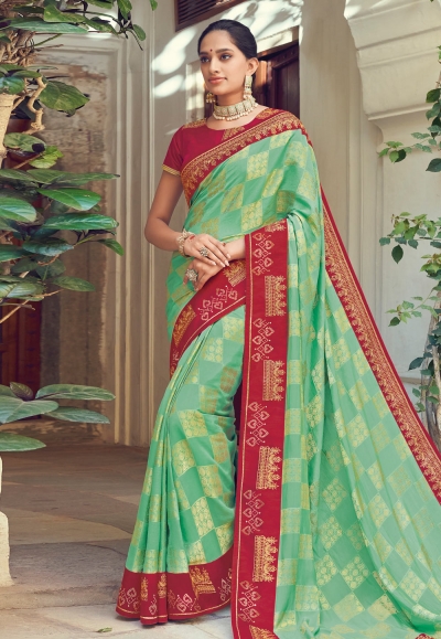 Light green jacquard saree with blouse 1050