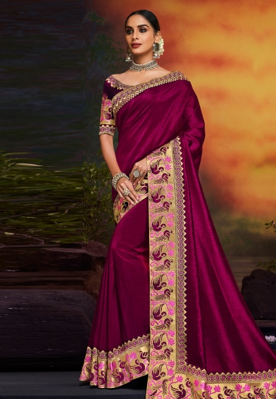 Purple satin party wear saree 2103