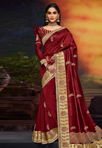 Maroon satin party wear saree 2105