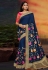 Navy blue satin party wear saree 2114