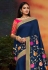 Navy blue satin party wear saree 2114