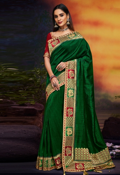 Green satin festival wear saree 2101