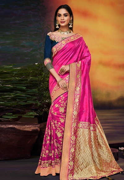 Magenta satin festival wear saree 2115