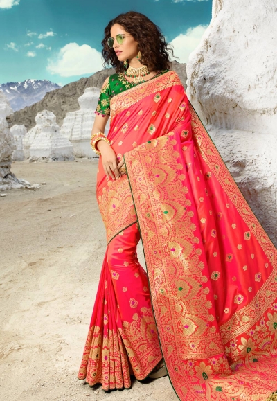 Magenta silk embroidered festival wear saree 13271