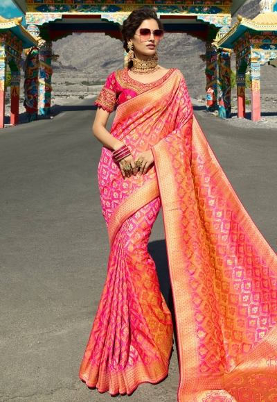 Pink silk embroidered saree with blouse 13274