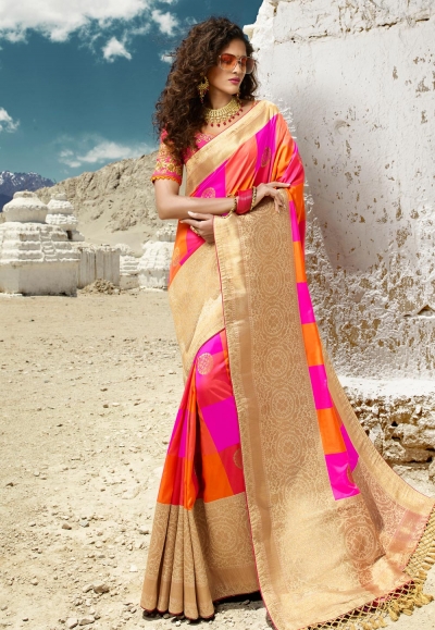 Magenta silk embroidered saree with blouse 13272