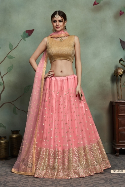 Baby pink color net sequins wedding lehenga