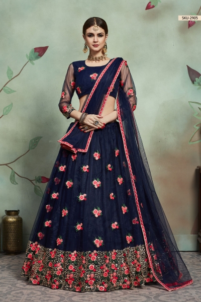 Navy blue net sequins wedding lehenga