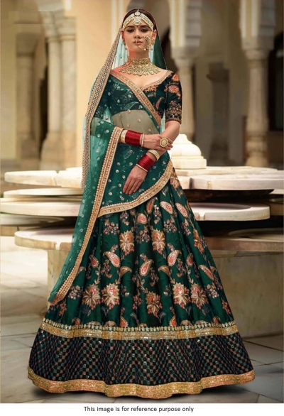 Bollywood sabyasachi Inspired Emerald green Tafetta silk lehenga