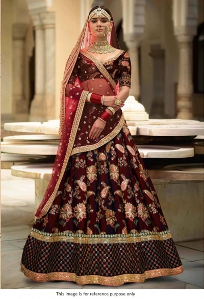 Bollywood sabyasachi Inspired Maroon Tafetta silk lehenga