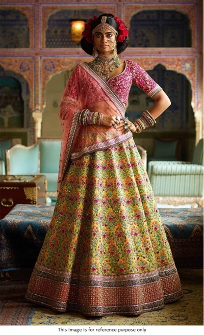 Bollywood sabyasachi Inspired Yellow Mulberry silk lehenga choli