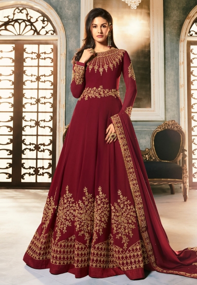 Maroon georgette floor length anarkali suit 9054