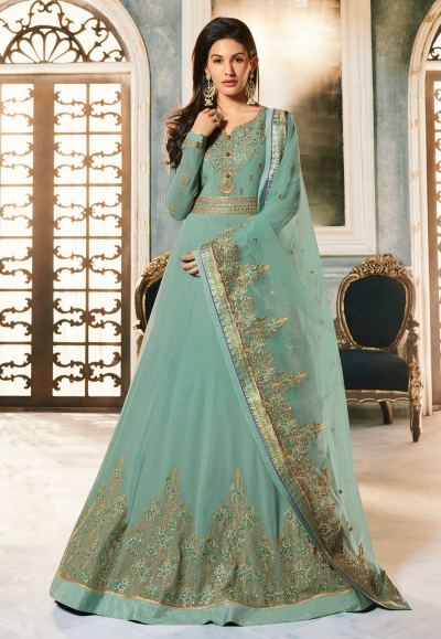 Sea green georgette abaya anarkali suit 9055