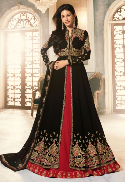 Black georgette indo western lehenga choli 9060