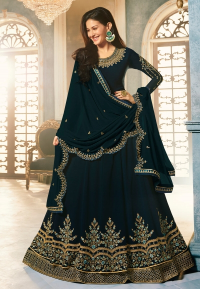 Blue georgette anarkali suit 9061