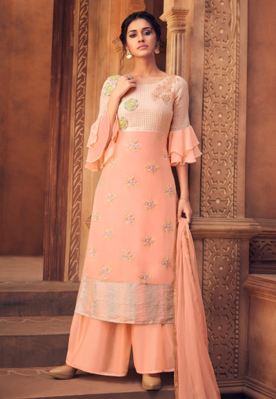Peach georgette palazzo style suit 7196