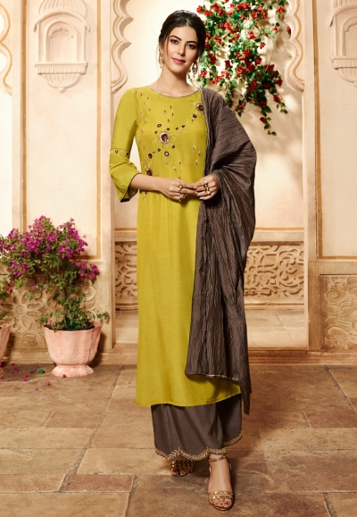 Green viscose readymade palazzo suit 4002