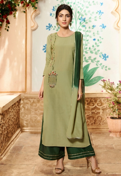 Green viscose readymade palazzo suit 4003