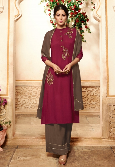 Maroon viscose palazzo style suit 4006