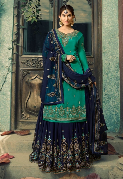 Sea green georgette sharara suit 5044