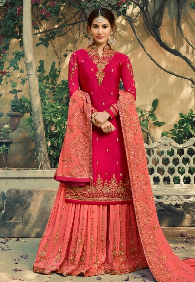 Magenta georgette embroidered sharara suit 5045