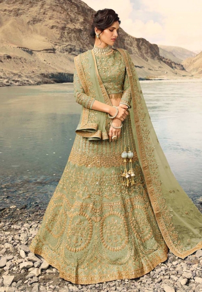 Light green net embroidered circular lehenga choli 915