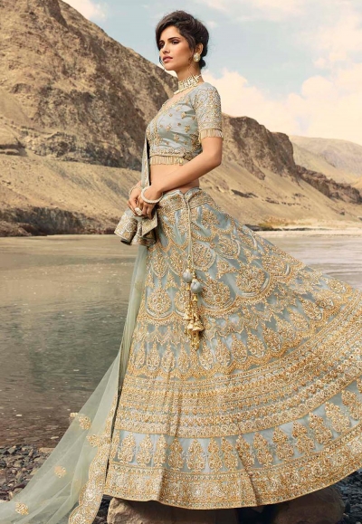 Gray net embroidered circular lehenga choli 917