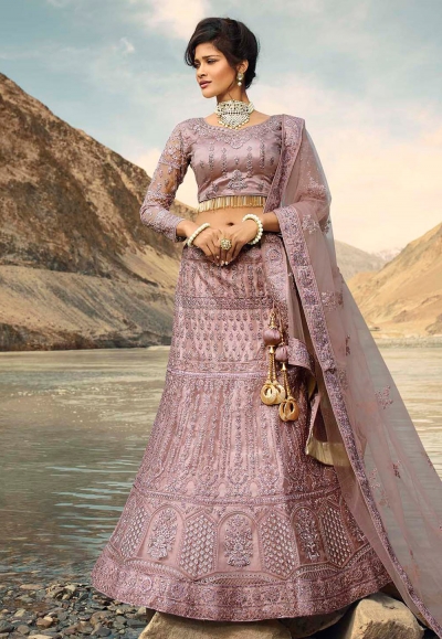 Light purple net embroidered circular lehenga choli 916