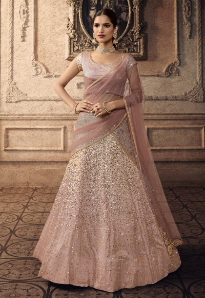 Pink net embroidered circular lehenga choli 20001