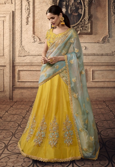 Yellow net circular lehenga choli 20004