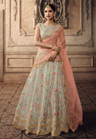 Gray tissue embroidered circular lehenga choli 20005