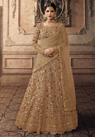 Beige net embroidered circular lehenga choli 20007