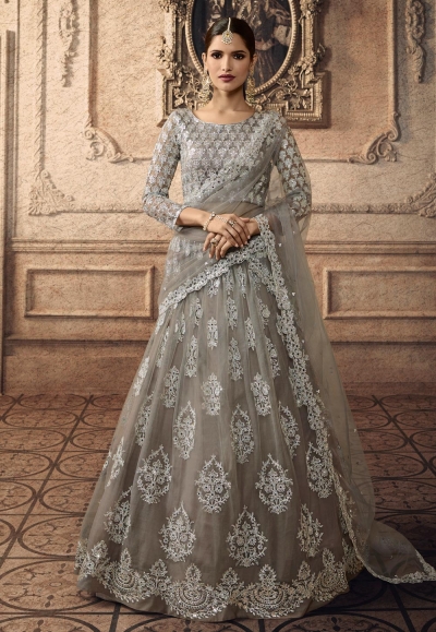 Gray net embroidered circular lehenga choli 20003