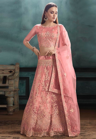 Pink net a line lehenga choli 3032