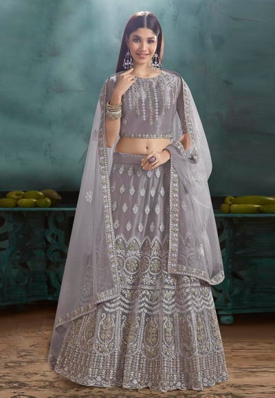 Gray net a line embroidered lehenga choli 3033