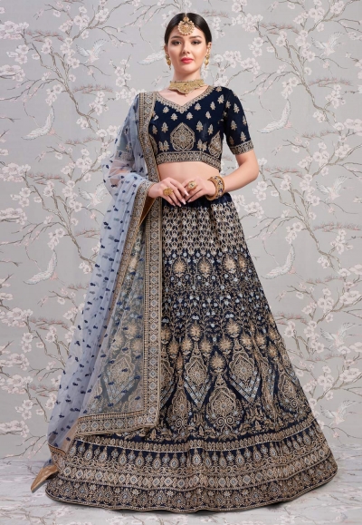 Navy blue satin circular lehenga choli 2801