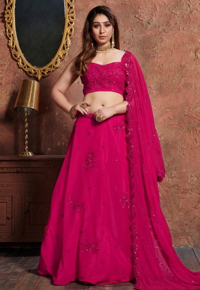 Magenta velvet circular lehenga choli 7304