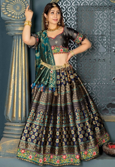 Navy blue banarasi silk circular lehenga choli 11232