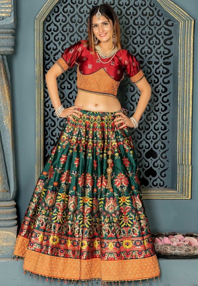 Teal banarasi silk circular lehenga choli 11234