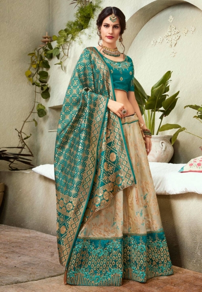 Beige silk a line lehenga choli 76491