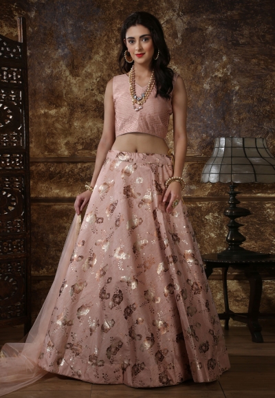 Peach silk circular lehenga choli 1092