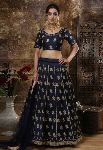 Navy blue silk circular lehenga choli 1096