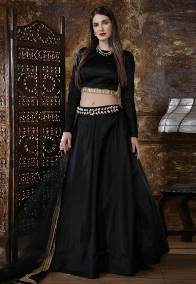 Black taffeta circular lehenga choli 1093