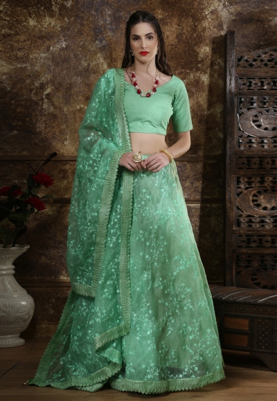 Green organza circular lehenga choli 1095