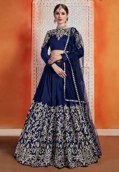 Navy blue art silk circular lehenga choli 2406