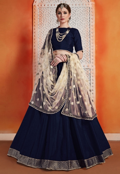 Navy blue art silk circular lehenga choli 2407