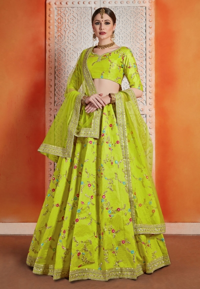 Green art silk circular lehenga choli 2401