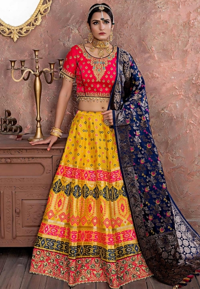 Yellow banarasi silk circular lehenga choli 11171