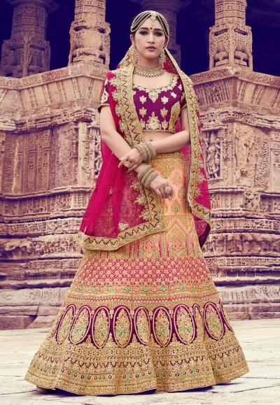 Peach velvet embroidered circular lehenga choli 10007