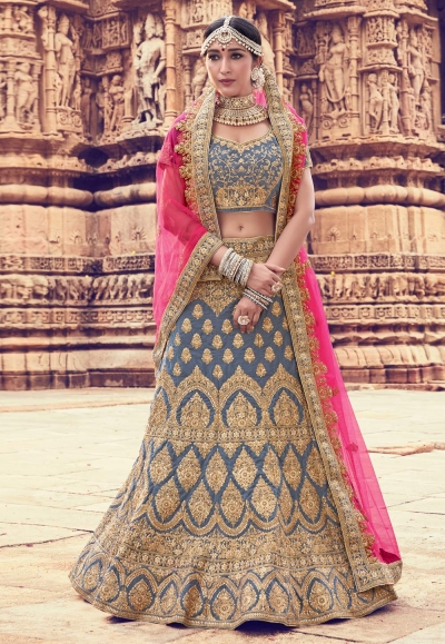 Gray velvet embroidered circular lehenga choli 10009